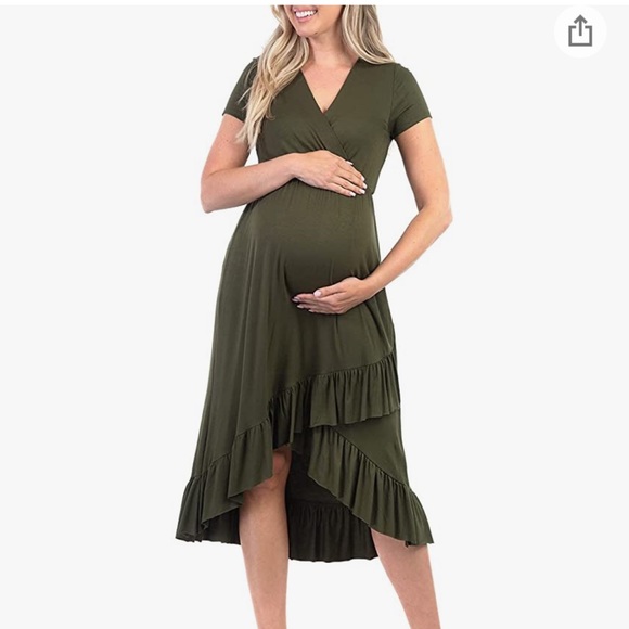 Olive maternity green dress. Large. - Picture 1 of 3